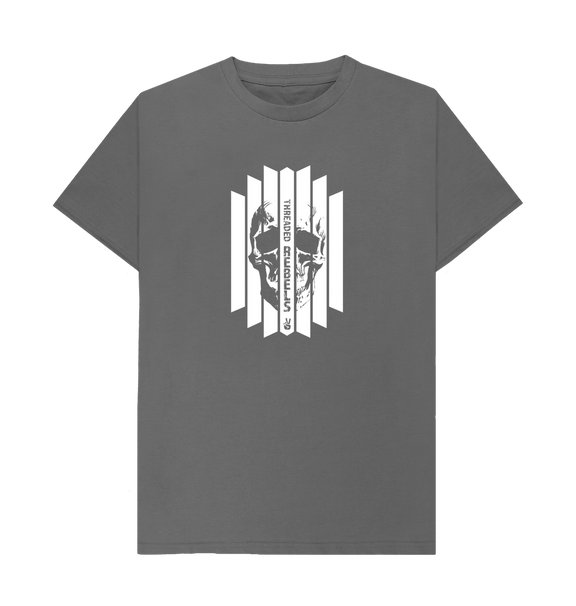 Slate Grey Threaded Rebels, Men's Certified Organic Cotton T-shirt, Front Skull Vertical WB