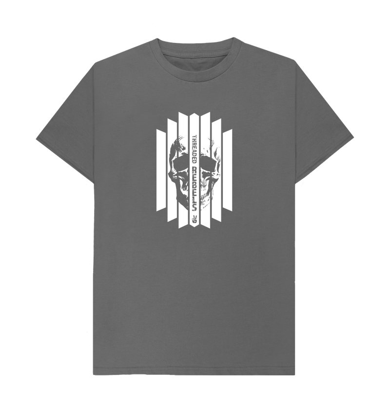 Slate Grey Threaded Rebels, Men's Certified Organic Cotton T-shirt, Front Skull Vertical WB