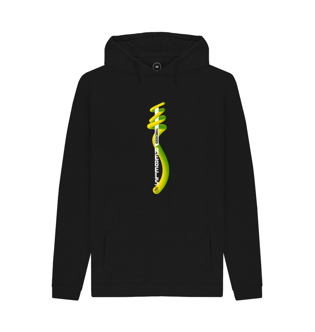 Black Threaded Rebels, Men's 50\/50 Remanufactured & Organic Cotton Hoodie, Vertical Twirl GYW