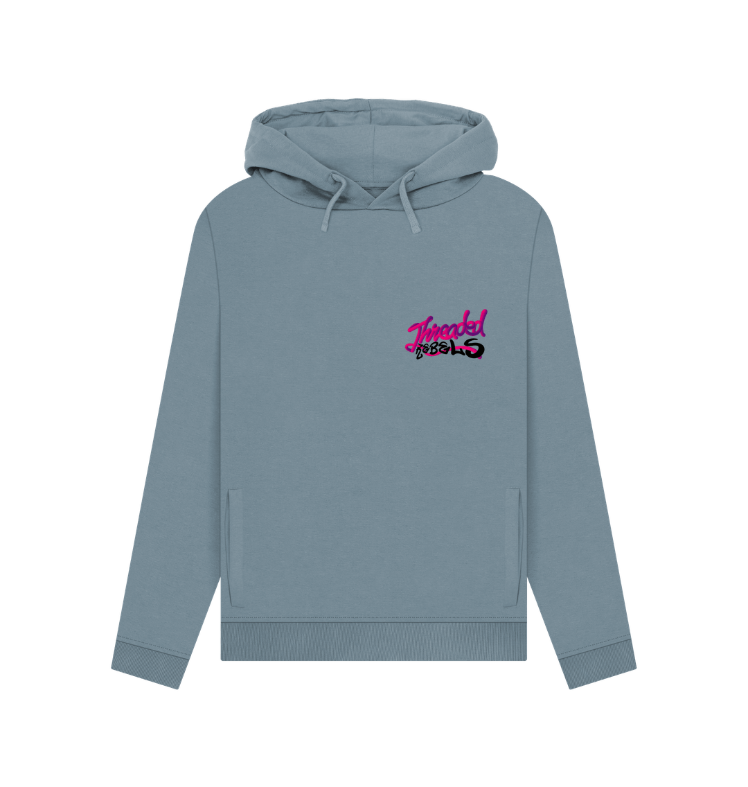 Stone Blue Threaded Rebels, Women's Certified Organic Cotton  Pullover Hoodie, Left PB