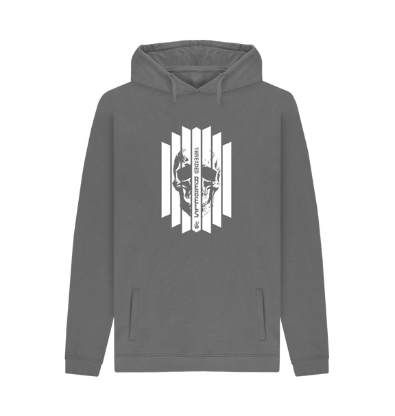 Slate Grey Threaded Rebels, Men's Certified Organic Cotton Pullover Hoodie, Front Skull Vertical WB