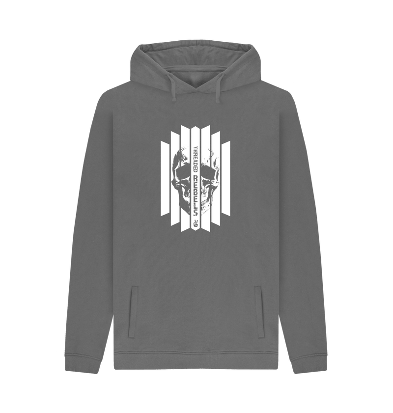 Slate Grey Threaded Rebels, Men's Certified Organic Cotton Pullover Hoodie, Front Skull Vertical WB