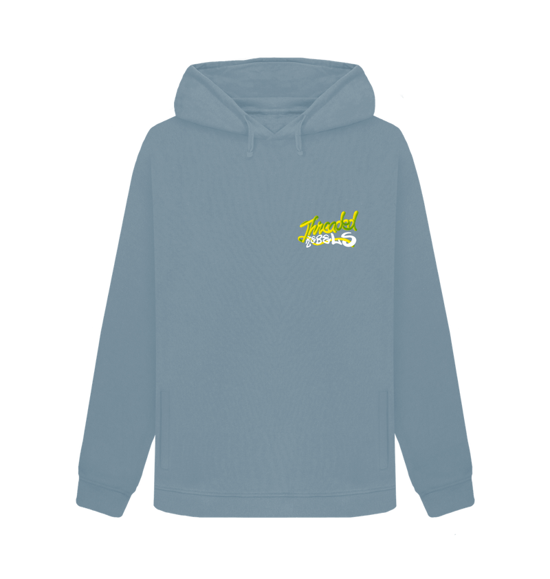 Stone Blue Threaded Rebels, Women's Certified Organic Cotton Pullover Hoodie, Left GYW