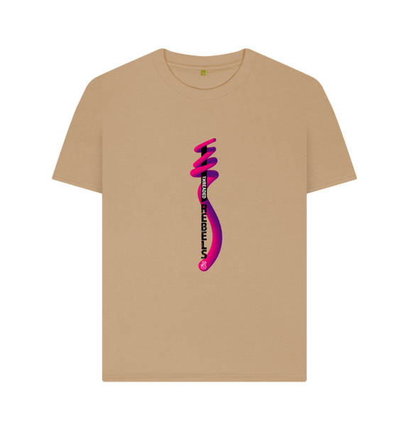 Sand Threaded Rebels, Women's Certified Organic Cotton T-shirt, Front Vertical Twirl PB
