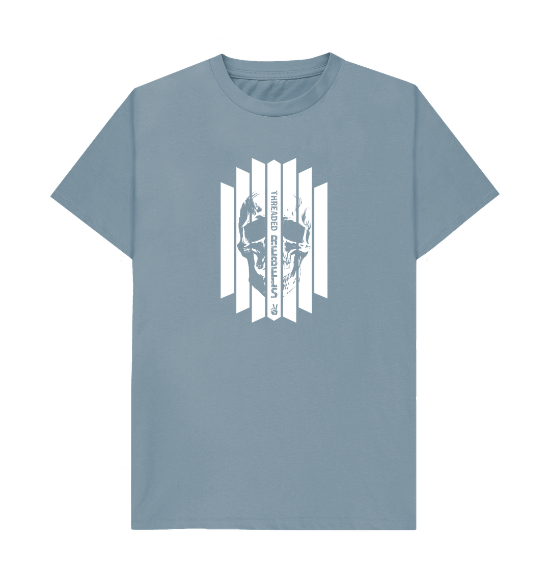 Stone Blue Threaded Rebels, Men's Certified Organic Cotton T-shirt, Front Skull Vertical WB