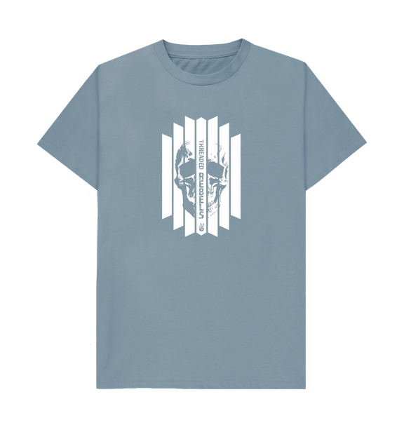 Stone Blue Threaded Rebels, Men's Certified Organic Cotton T-shirt, Front Skull Vertical WB
