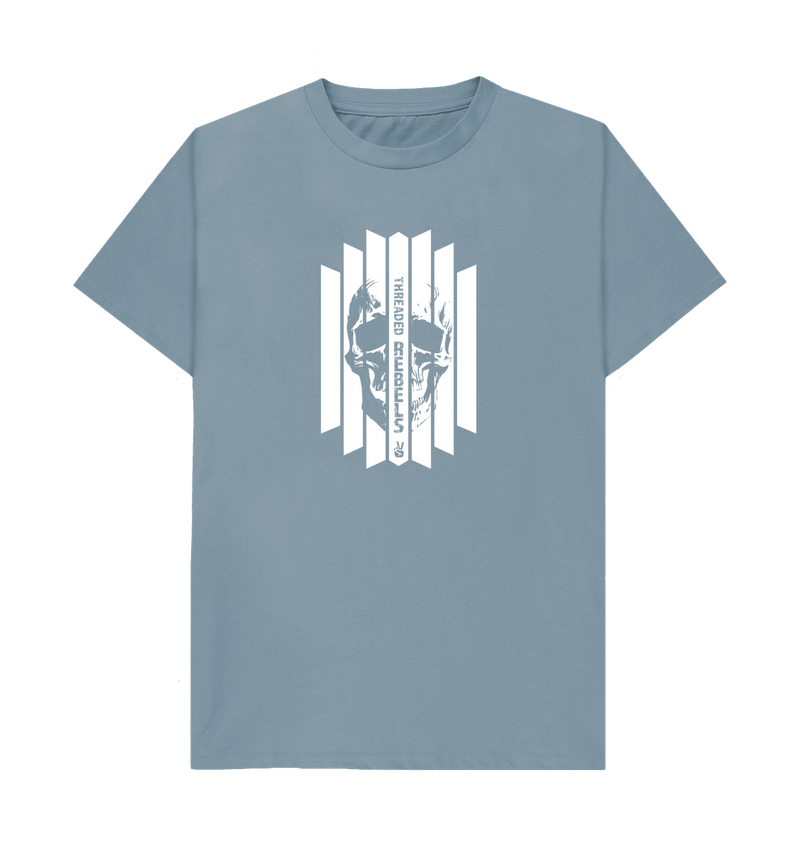 Stone Blue Threaded Rebels, Men's Certified Organic Cotton T-shirt, Front Skull Vertical WB