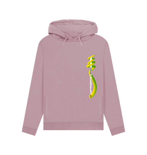 Mauve Threaded Rebels, Women's Certified Organic Cotton Pullover Hoodie, Left Vertical Twirl GYW