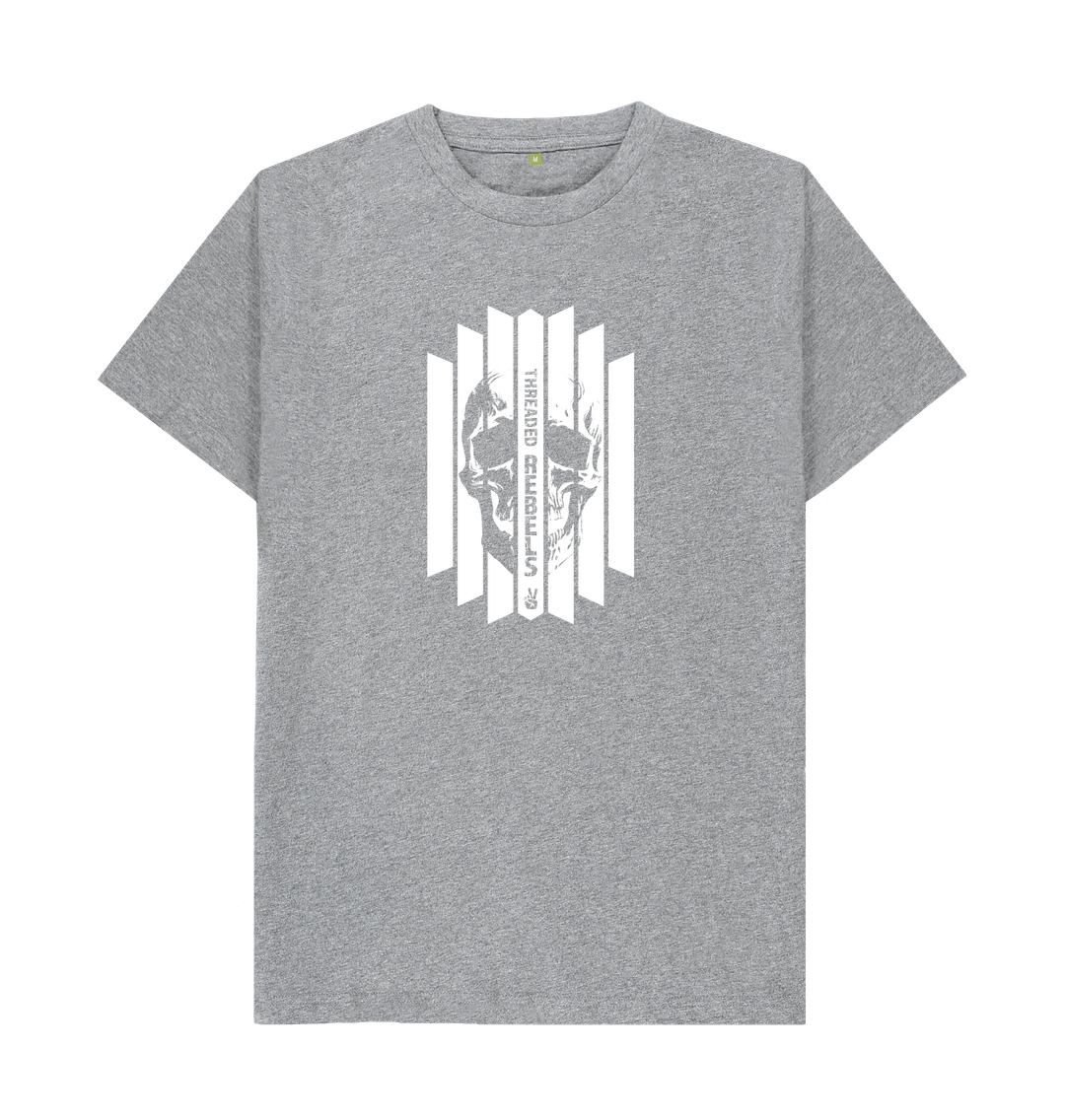 Athletic Grey Threaded Rebels, Men's Certified Organic Cotton T-shirt, Front Skull Vertical WB