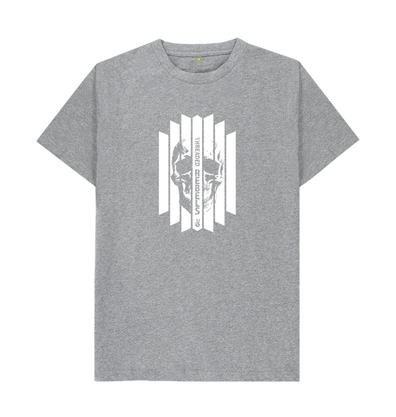 Athletic Grey Threaded Rebels, Men's Certified Organic Cotton T-shirt, Front Skull Vertical WB