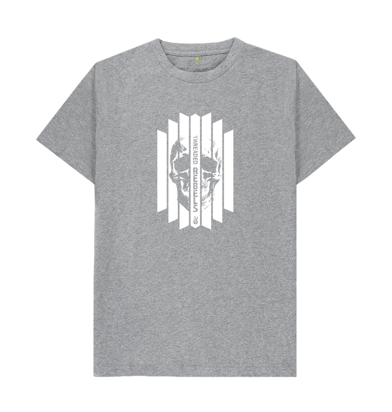 Athletic Grey Threaded Rebels, Men's Certified Organic Cotton T-shirt, Front Skull Vertical WB