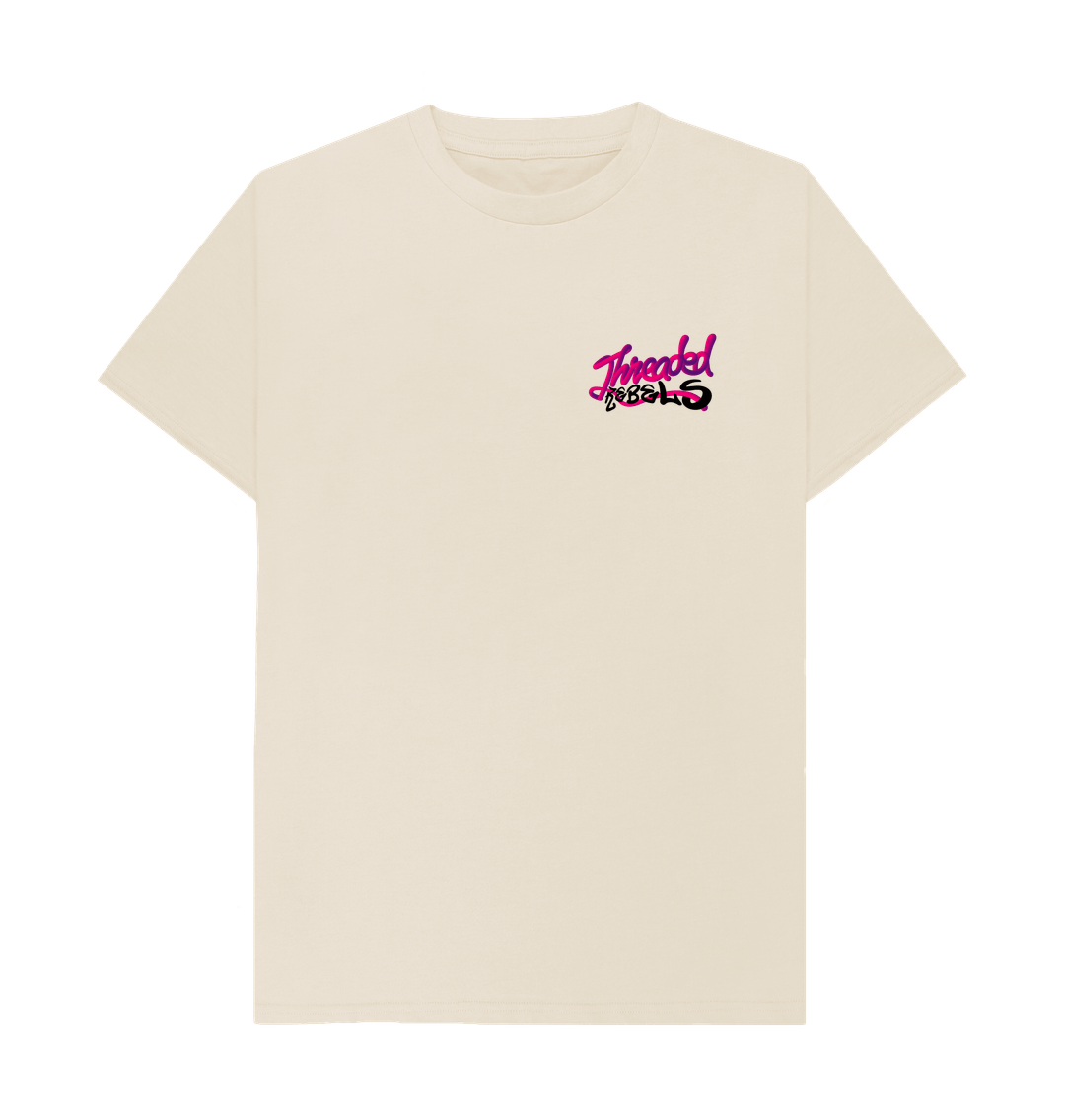 Oat Threaded Rebels, Men's Certified Organic Cotton T-shirt, Front LB - PB