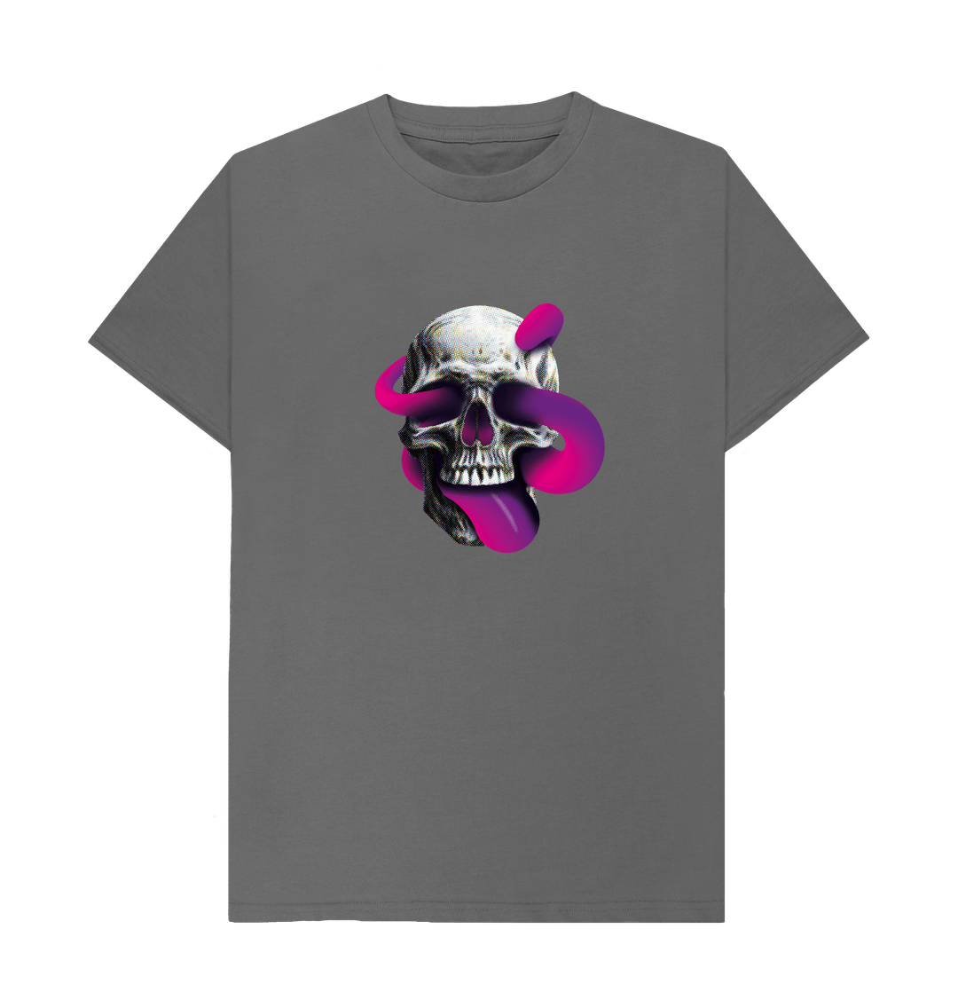 Slate Grey Threaded Rebels, Men's Certified Organic Cotton T-shirt,  Front Skull Tongue P