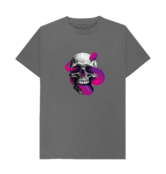 Slate Grey Threaded Rebels, Men's Certified Organic Cotton T-shirt,  Front Skull Tongue P