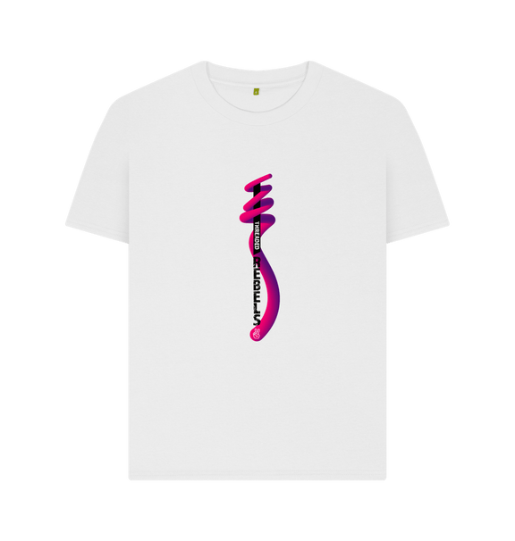 White Threaded Rebels, Women's Certified Organic Cotton T-shirt, Front Vertical Twirl PB