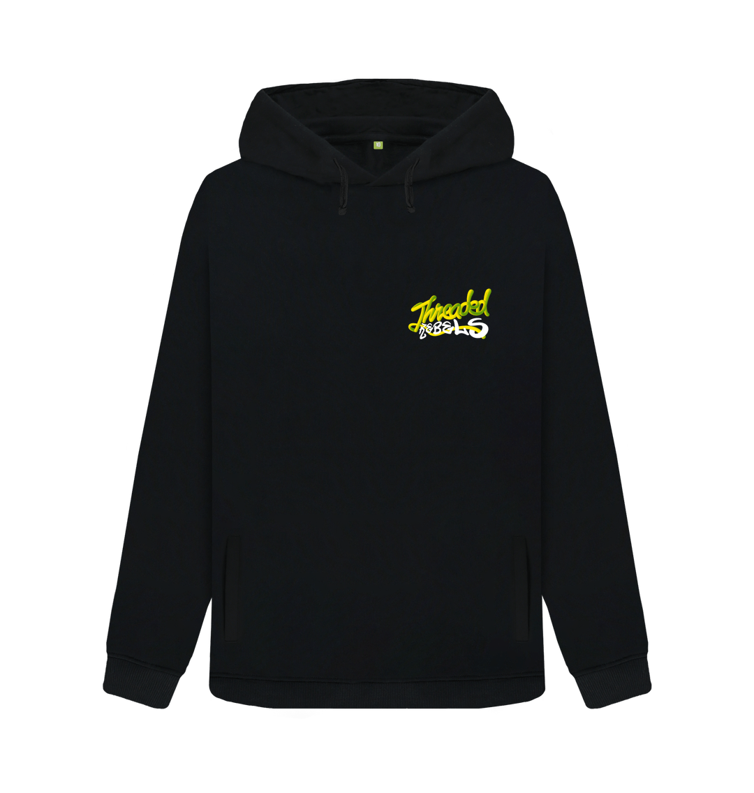 Black Threaded Rebels, Women's Certified Organic Cotton Pullover Hoodie, Left GYW