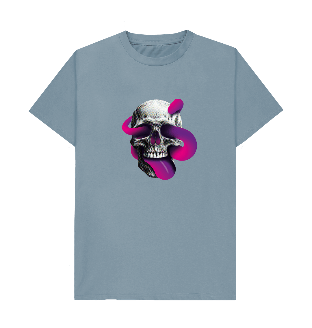 Stone Blue Threaded Rebels, Men's Certified Organic Cotton T-shirt,  Front Skull Tongue P