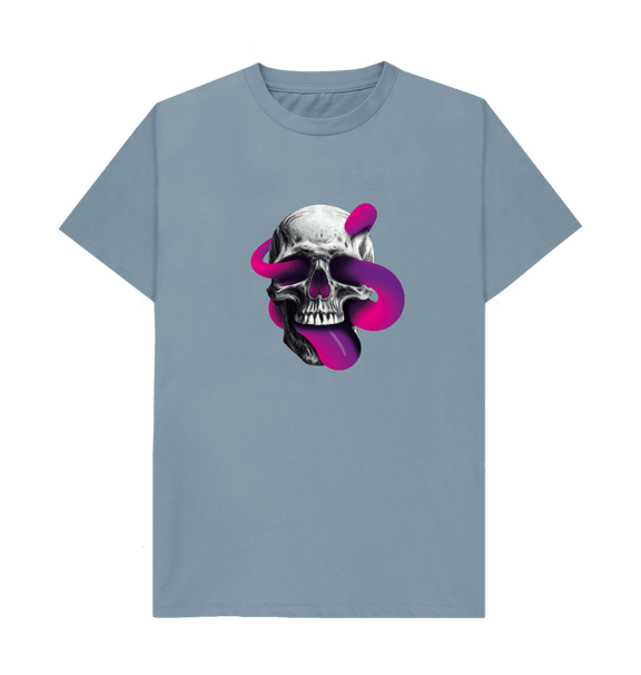 Stone Blue Threaded Rebels, Men's Certified Organic Cotton T-shirt,  Front Skull Tongue P