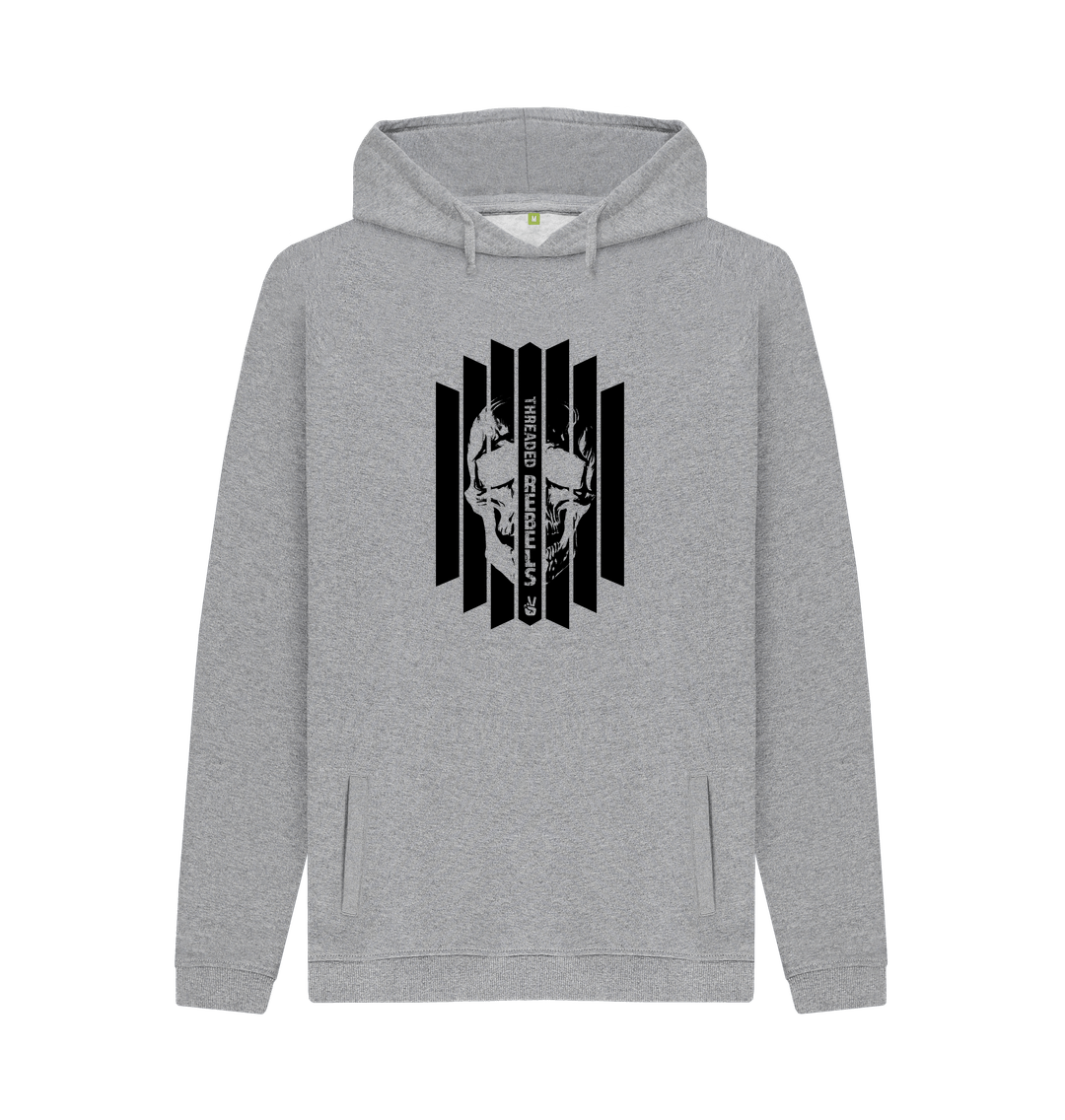 Light Heather Threaded Rebels, Men's Certified Organic Cotton Pullover Hoodie, Front Skull Vertical BW