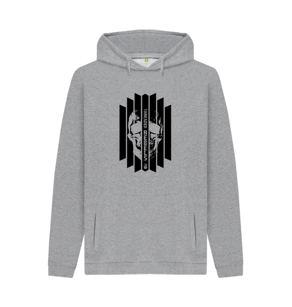 Light Heather Threaded Rebels, Men's Certified Organic Cotton Pullover Hoodie, Front Skull Vertical BW