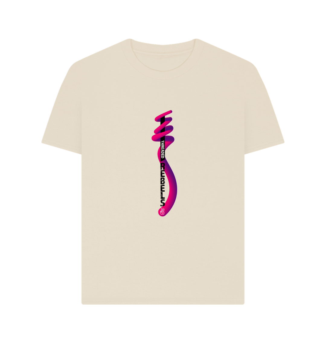 Oat Threaded Rebels, Women's Certified Organic Cotton T-shirt, Front Vertical Twirl PB