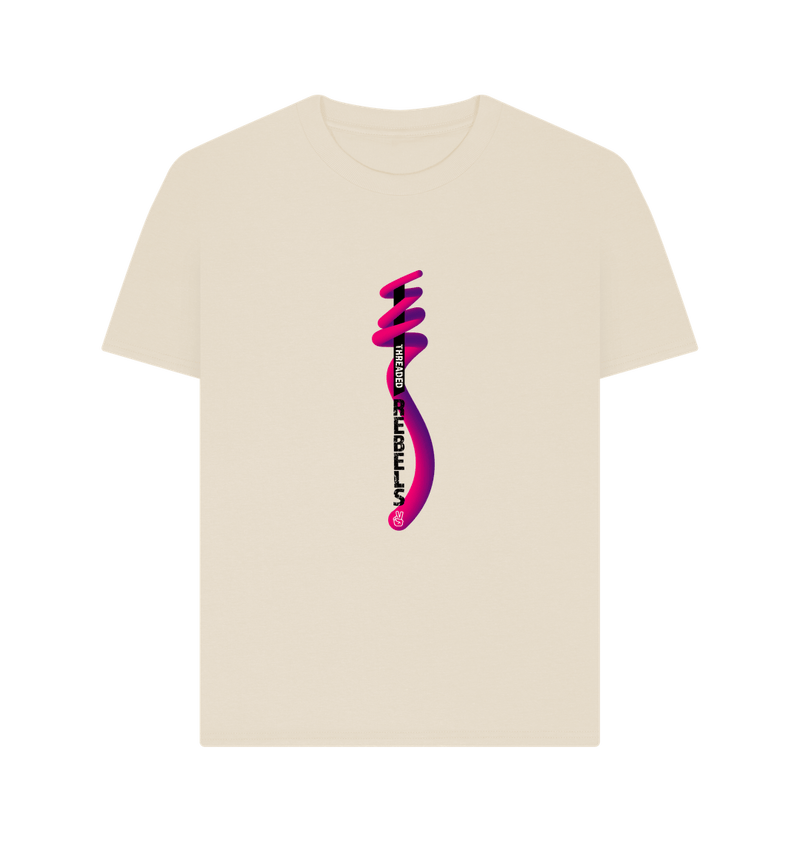 Oat Threaded Rebels, Women's Certified Organic Cotton T-shirt, Front Vertical Twirl PB