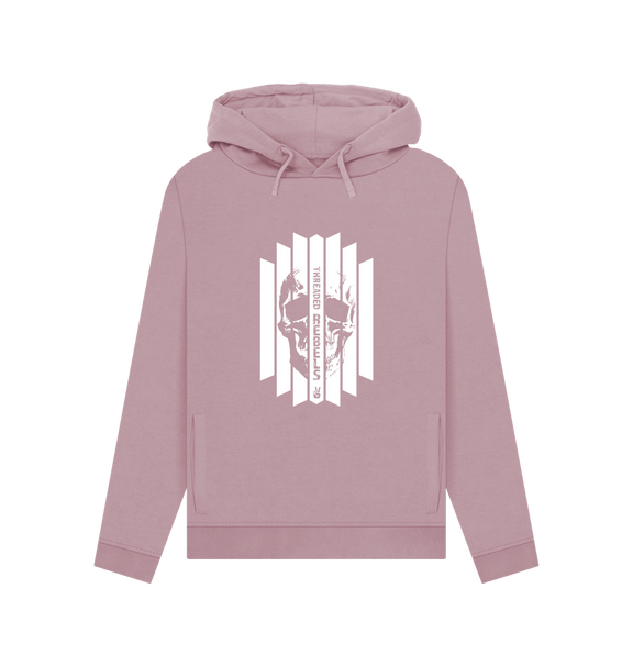 Mauve Threaded Rebels, Women's Certified Organic Cotton Pullover Hoodie, Front Skull Vertical W