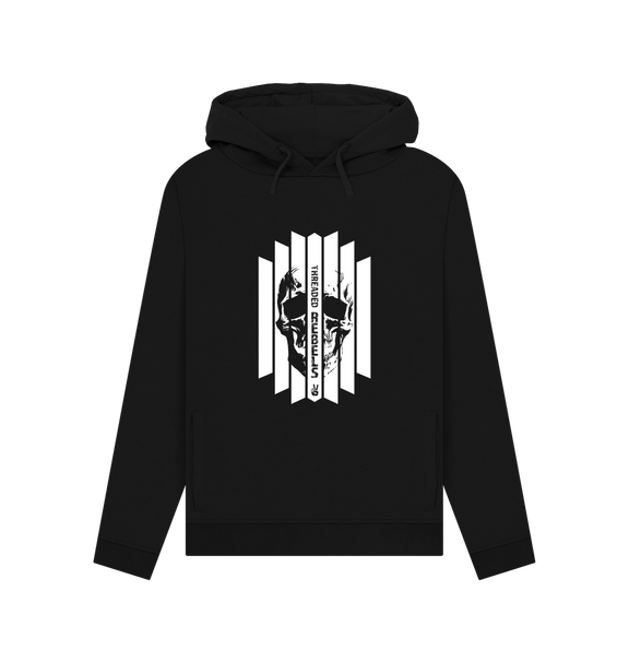 Black Threaded Rebels, Women's Certified Organic Cotton Pullover Hoodie, Front Skull Vertical W