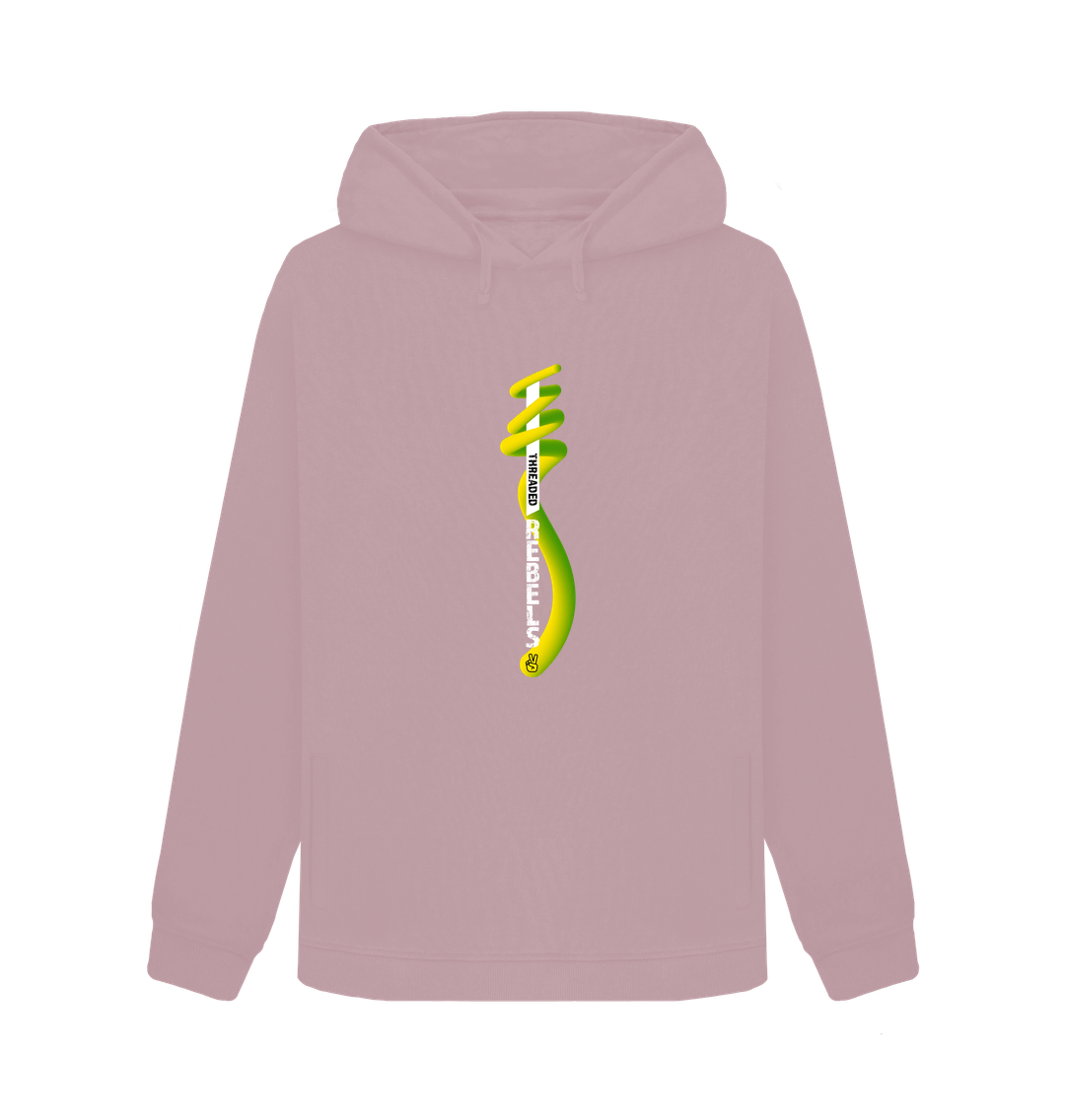 Mauve Threaded Rebels Women's Pullover Hoody, Certified Organic Cotton, Front Vertical Twirl GYW