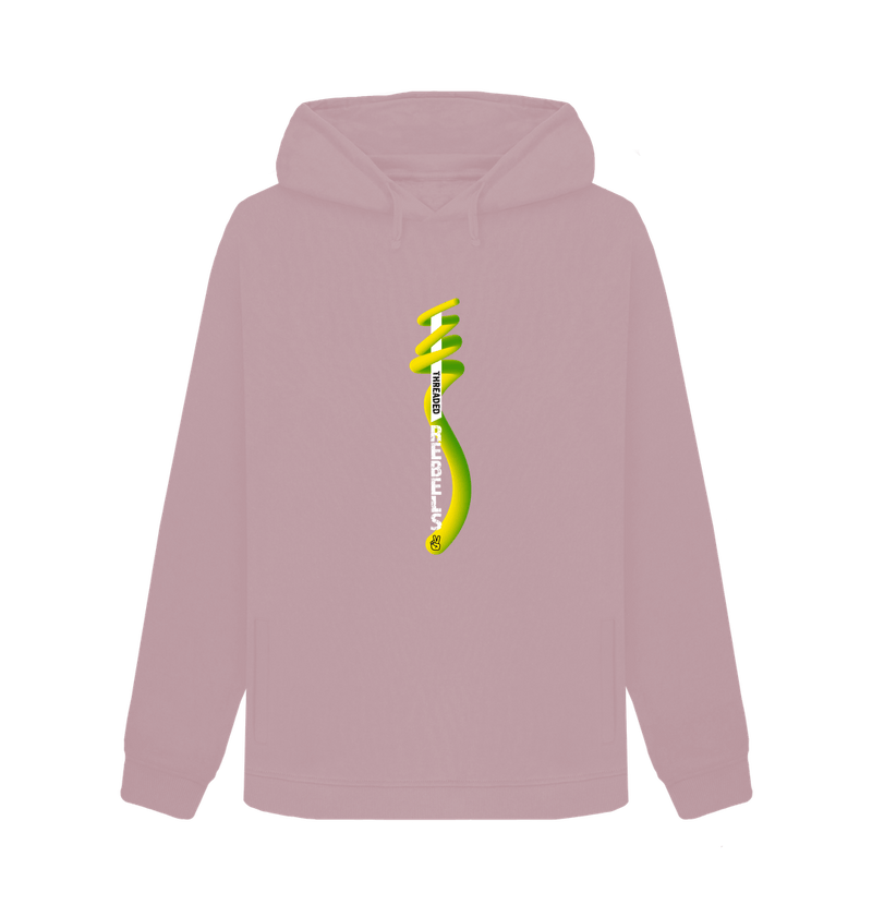 Mauve Threaded Rebels, Women's Certified Organic Cotton Pullover Hoodie, Front Vertical Twirl GYW