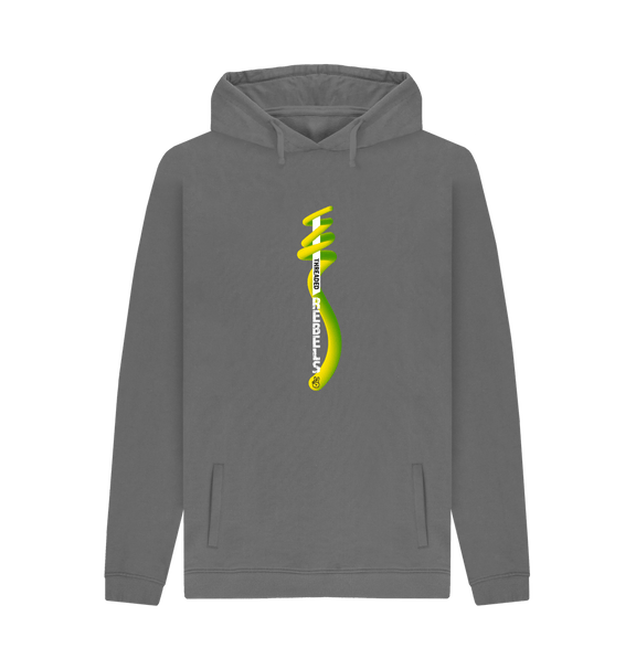 Slate Grey Threaded Rebels, Men's Certified Organic Cotton Pullover Hoodie, Front Vertical Twirl GYW