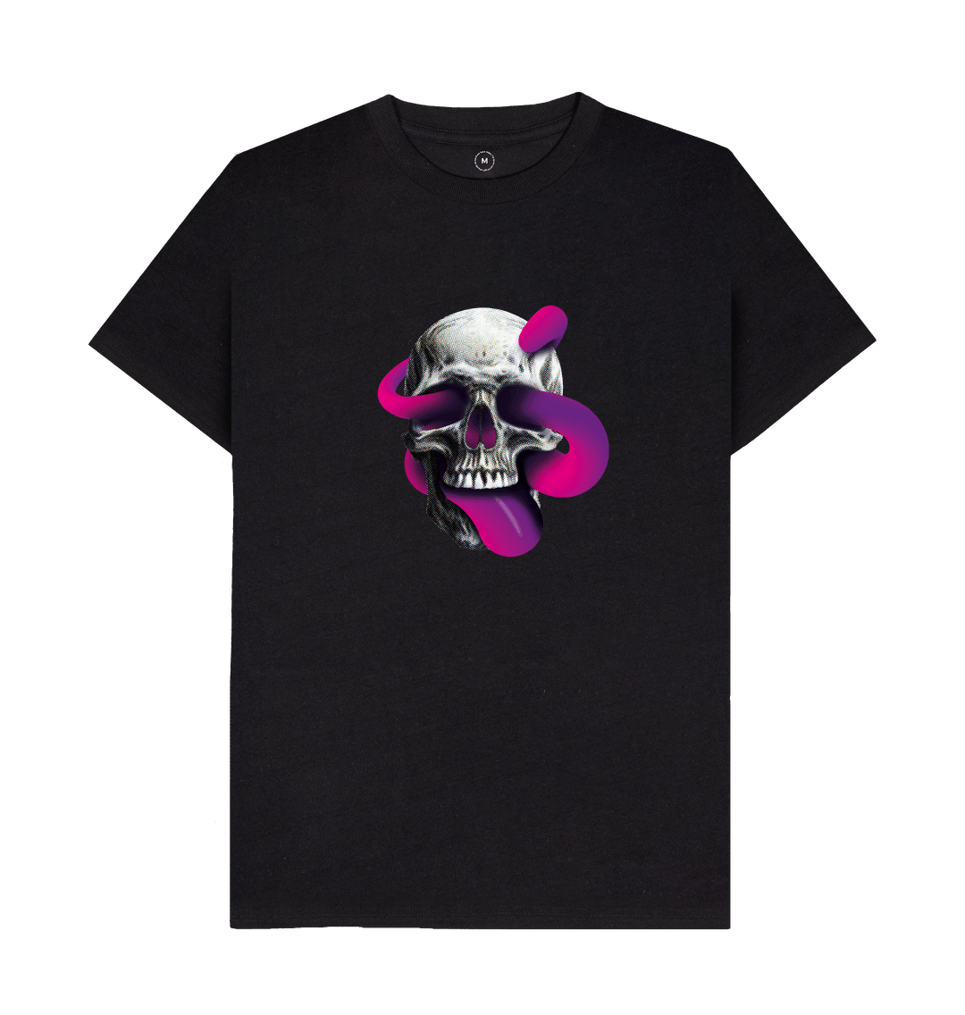 Black Threaded Rebels, Men's 50\/50 Remanufactured & Organic Cotton T-shirt, Front Skull Tongue P