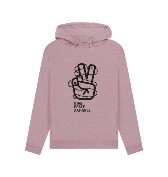 Mauve Threaded Rebels, Women's Certified Organic Cotton Pullover Hoodie, Peace B