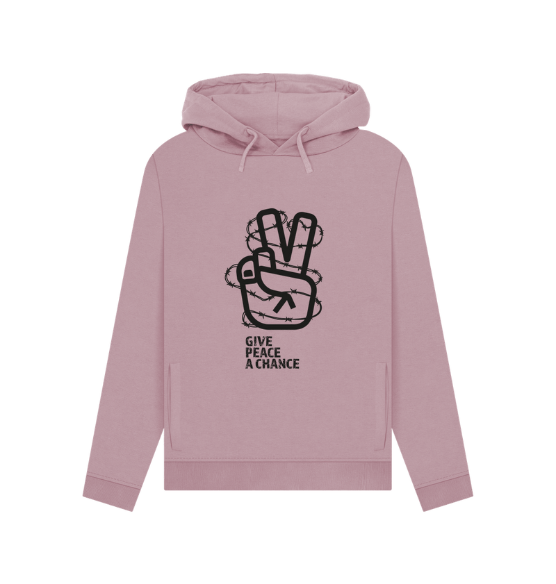 Mauve Threaded Rebels, Women's Certified Organic Cotton Pullover Hoodie, Peace B