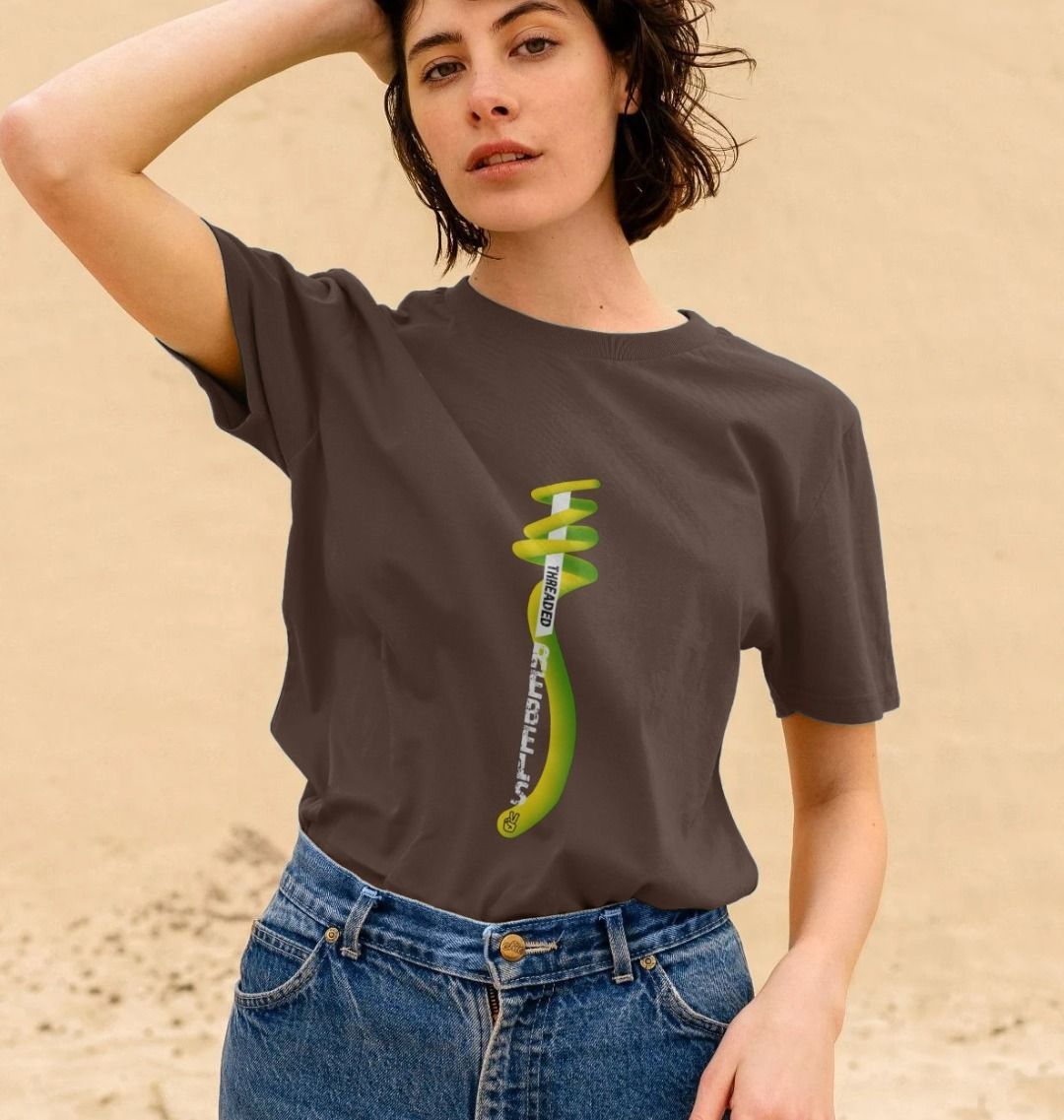 Threaded Rebels, Women's Certified Organic Cotton T-shirt, Front Vertical Twirl GYW