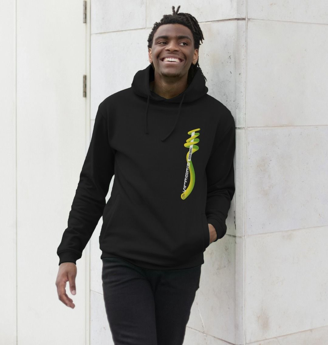 Threaded Rebels, Men's 50/50 Remanufactured & Organic Cotton Hoodie. Left Vertical Twirl GYW