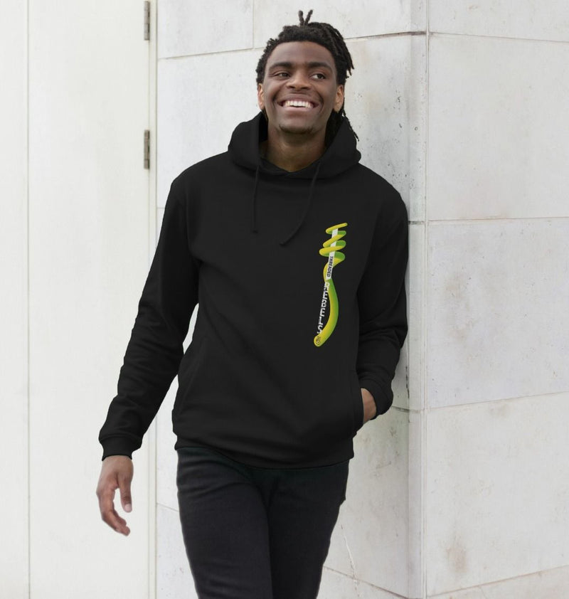Threaded Rebels, Men's 50/50 Remanufactured & Organic Cotton Hoodie. Left Vertical Twirl GYW