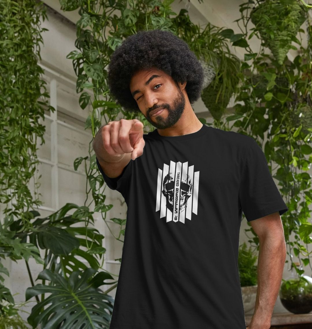 Threaded Rebels, Men's 50/50 Remanufactured & Organic Cotton T-shirt, Front Skull Vertical WB
